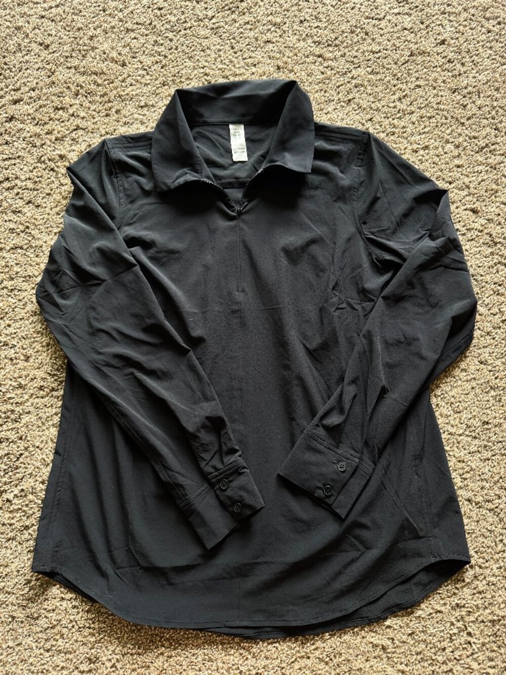 Spanx Long Sleeve Quarter-Zip Collared Polo Shirt Size Medium Black